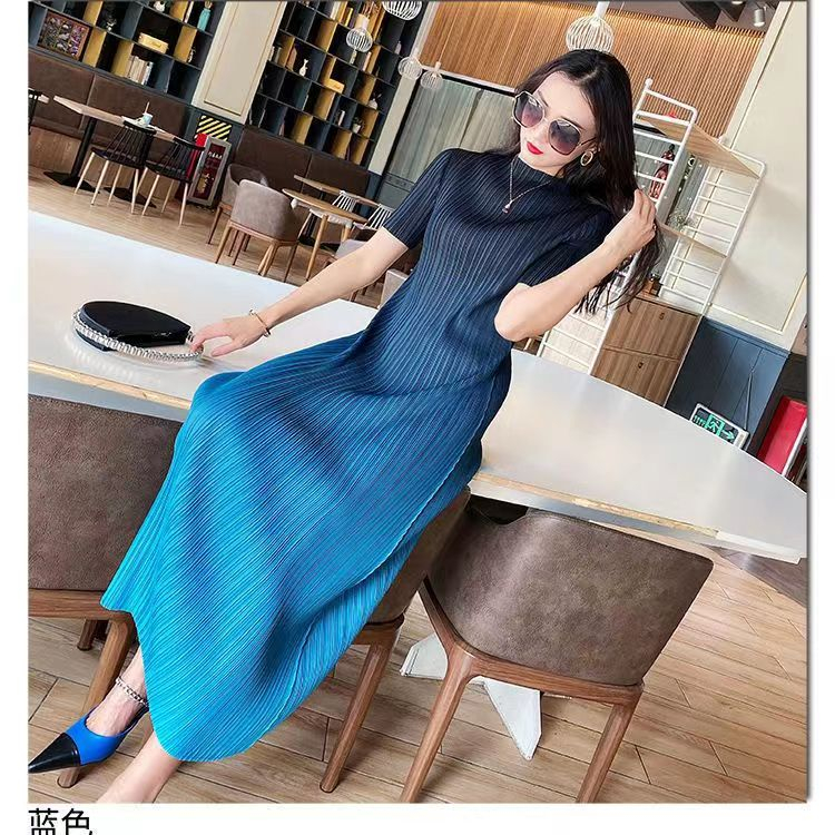 Đầm Dài Xếp Ly Tay Ngắn Màu gradient Thanh Lịch Đơn Giản Thời Trang Mùa Hè Cho Nữ