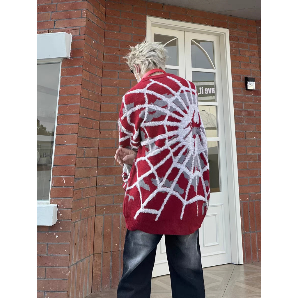 Infinite Áo sweater Dệt Kim Dáng Rộng In Hình Nhện Phong Cách Trung Hoa Thời Trang Thu Đông Cho Nam Giới