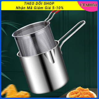 [Hàng HOT] Nồi chiên ngập dầu có giá lọc mini bằng thép không gỉ có tay cầm dài bền cho gia đình【Utah054】