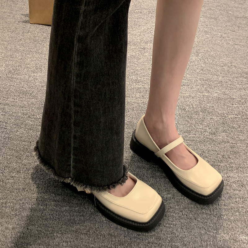 Mary jane Giày Búp Bê Da Đế Mềm Dày Dặn Màu Trơn Phong Cách Anh Quốc Thời Trang Cho Nữ