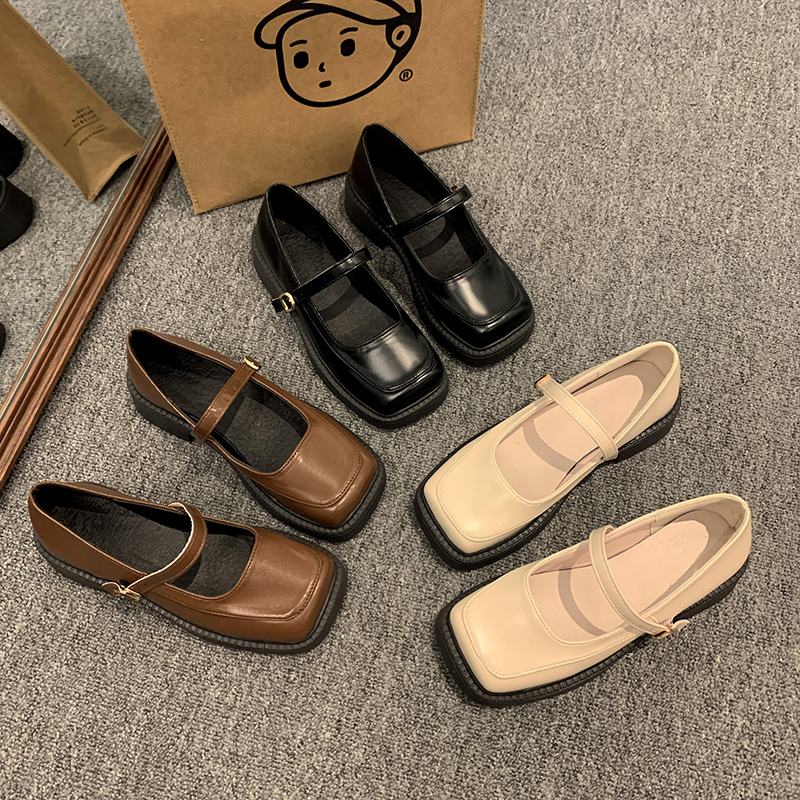 Mary jane Giày Búp Bê Da Đế Mềm Dày Dặn Màu Trơn Phong Cách Anh Quốc Thời Trang Cho Nữ