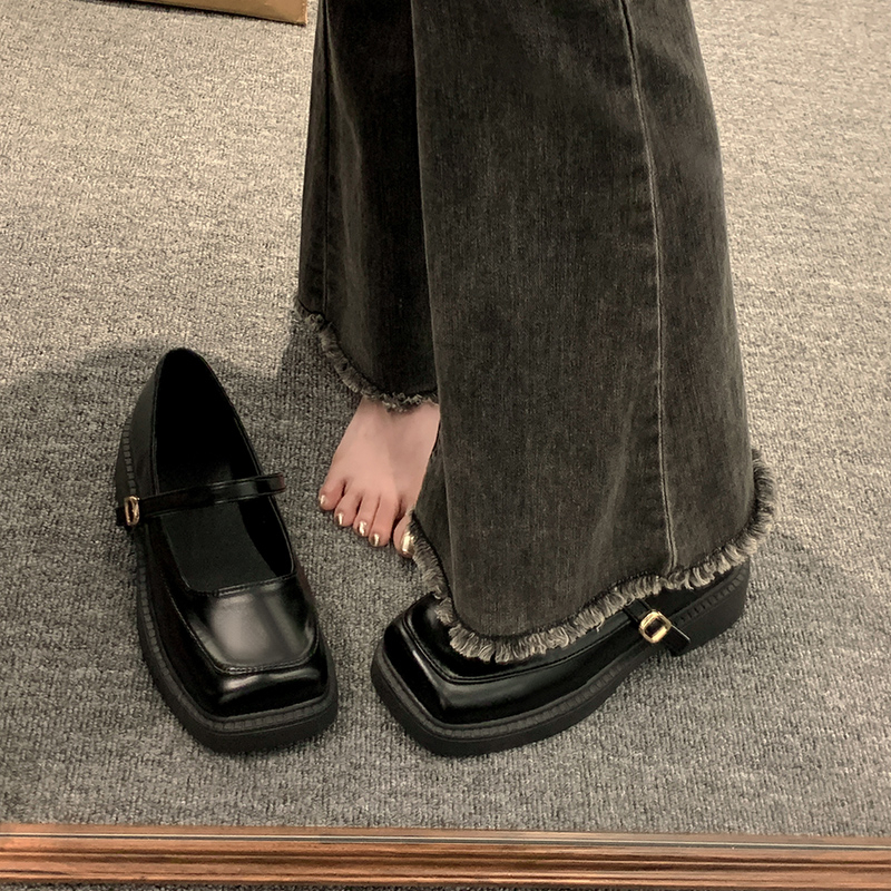 Mary jane Giày Búp Bê Da Đế Mềm Dày Dặn Màu Trơn Phong Cách Anh Quốc Thời Trang Cho Nữ