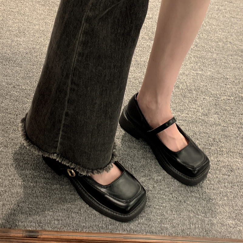 Mary jane Giày Búp Bê Da Đế Mềm Dày Dặn Màu Trơn Phong Cách Anh Quốc Thời Trang Cho Nữ