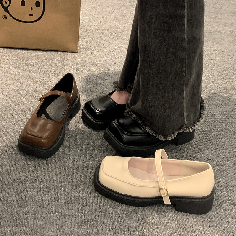 Mary jane Giày Búp Bê Da Đế Mềm Dày Dặn Màu Trơn Phong Cách Anh Quốc Thời Trang Cho Nữ