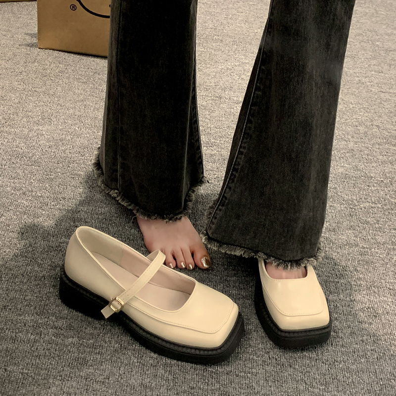 Mary jane Giày Búp Bê Da Đế Mềm Dày Dặn Màu Trơn Phong Cách Anh Quốc Thời Trang Cho Nữ