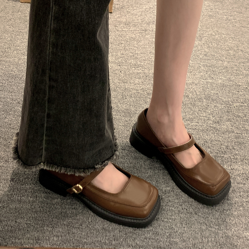 Mary jane Giày Búp Bê Da Đế Mềm Dày Dặn Màu Trơn Phong Cách Anh Quốc Thời Trang Cho Nữ