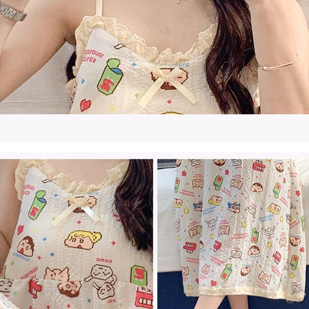 Đầm ngủ FDS dáng dài rộng có đệm ngực họa tiết hoạt hình dễ thương thời trang cho nữ