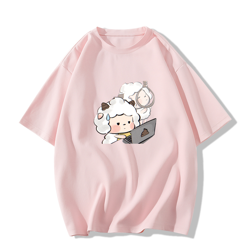 SELVZE Áo Thun cotton Tay Ngắn Dáng Rộng In Họa Tiết Hoạt Hình Phong Cách Cổ Điển Thời Trang