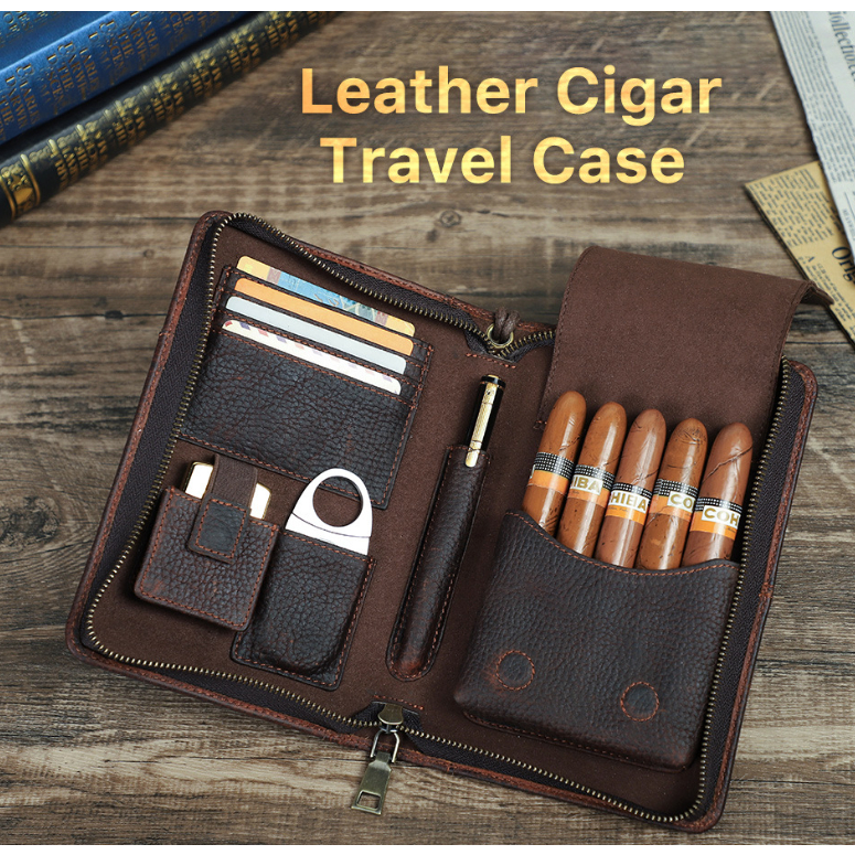 Set 5 Bao Da Đựng cigar Có Khóa Kéo Đa Năng Tiện Dụng Ốp