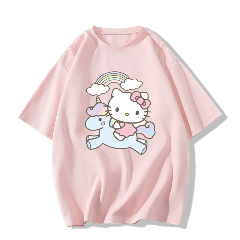 SELVZE Áo Thun cotton Tay Ngắn Dáng Rộng in Hình hello kitty Dễ Thương