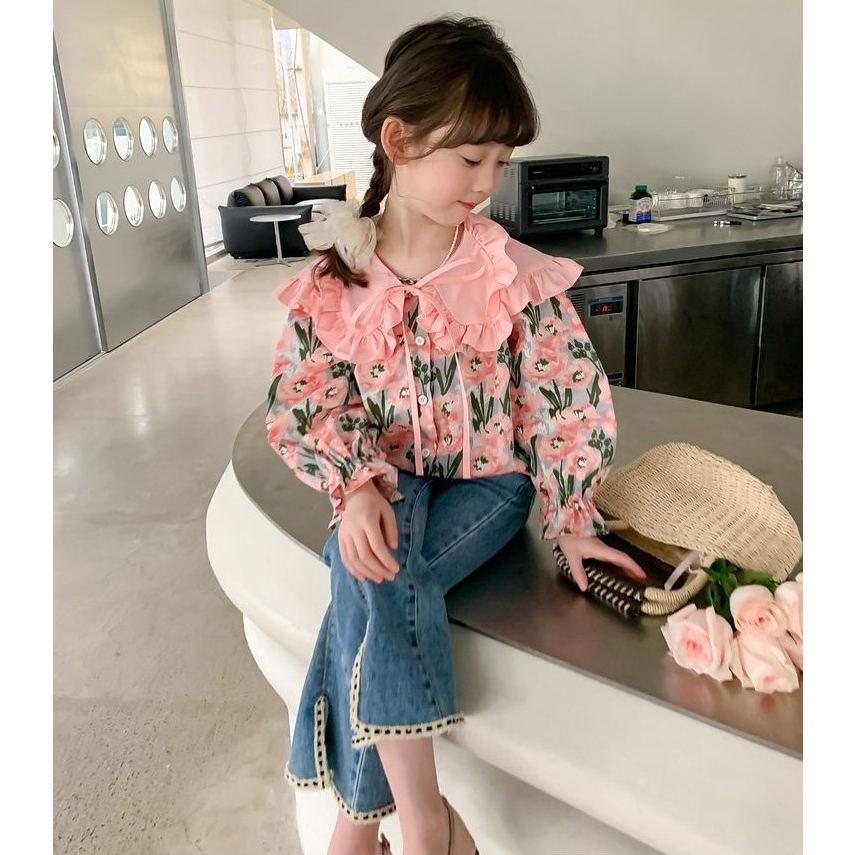 Quần Jean Dài Phong Cách retro Thời Trang Xuân Thu 2023 Mới Cho Bé Gái