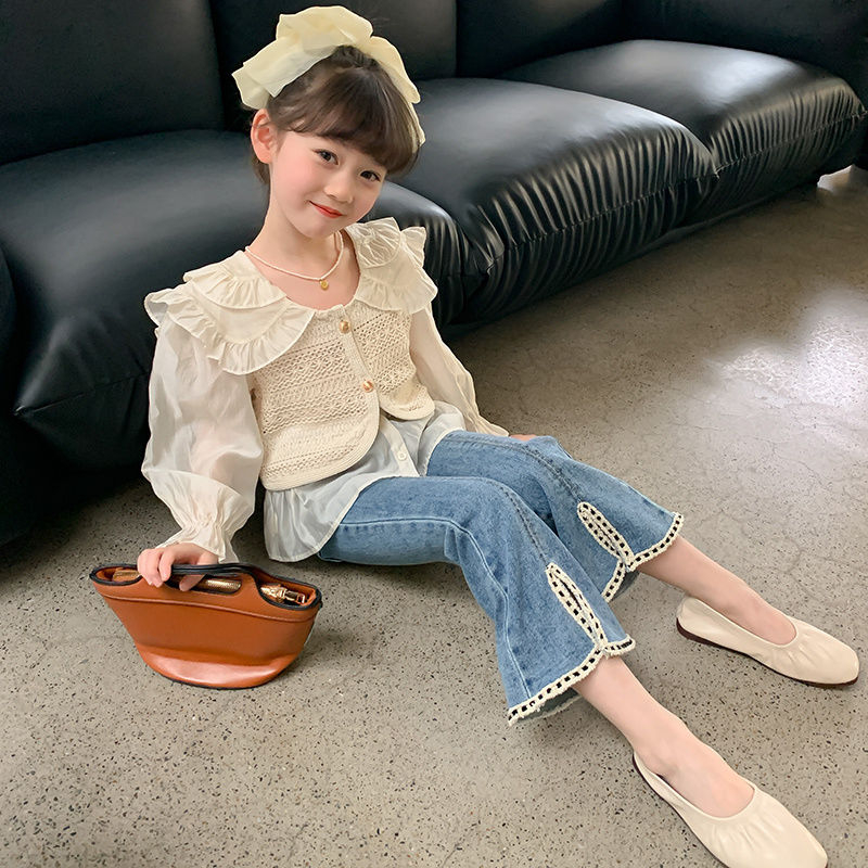 Quần Jean Dài Phong Cách retro Thời Trang Xuân Thu 2023 Mới Cho Bé Gái