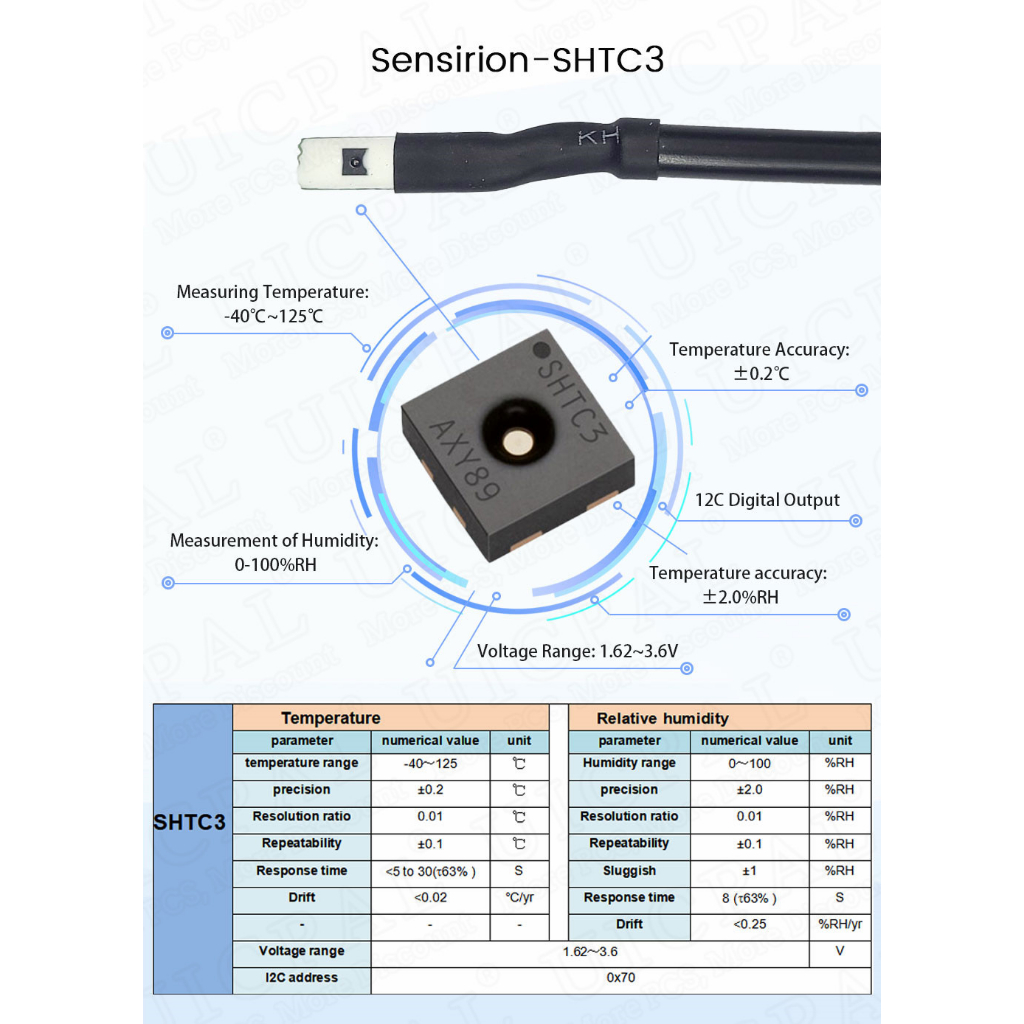 Cáp Cảm Biến Nhiệt Độ Độ Ẩm Chống Thấm Nước SHT40 SHT30 SHT20 SHTC3 1M I2C