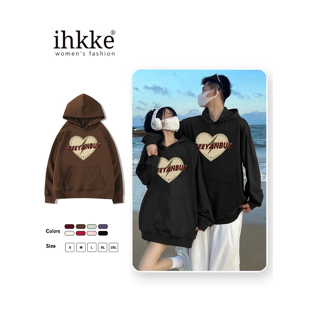 ihkke áo khoác hoodie nữ Áo hoodie Màu Trắng In Hình Trái Tim Phong Cách Hàn Quốc Cho Cặp Đôi Thời Trang áo khoác hoodie nữ form rộng