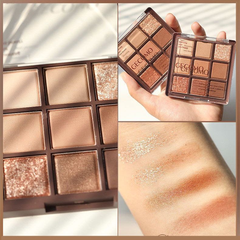 Gecomo Bảng Phấn Mắt 9 Màu Sắc Tự Nhiên Mượt Mà Lâu Trôi