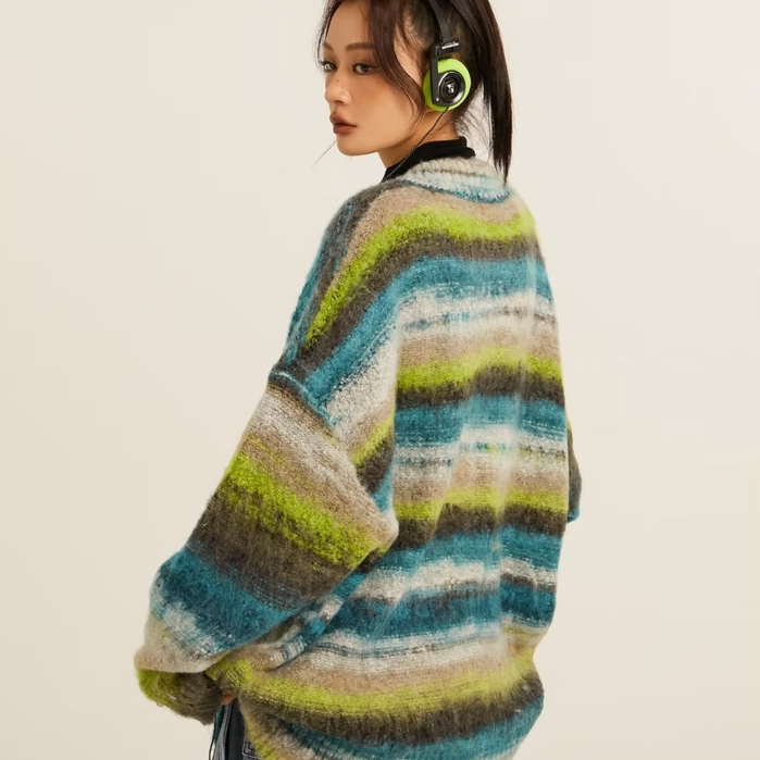 Áo Khoác cardigan Họa Tiết Kẻ Sọc Phong Cách vintage Thời Trang Cho Nữ