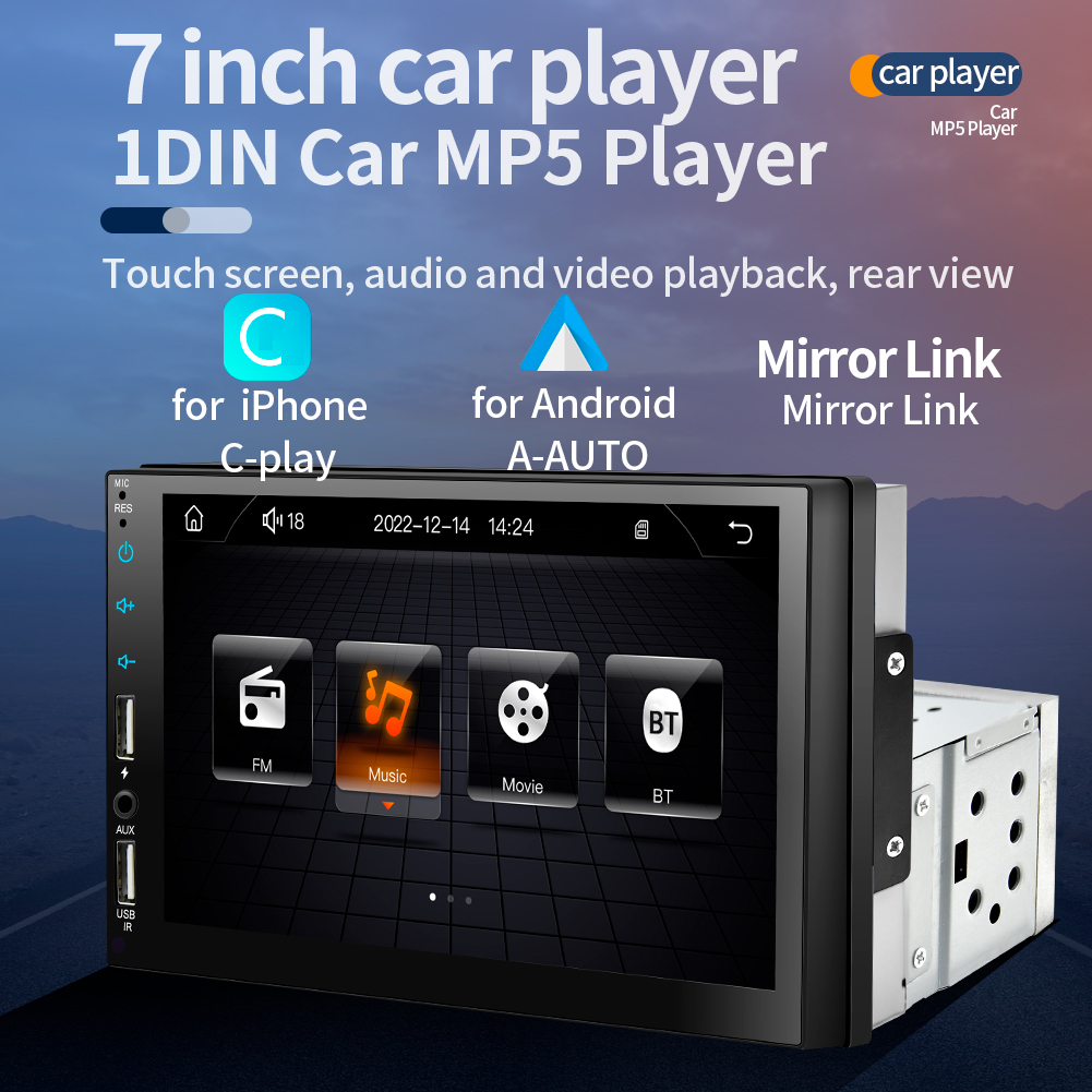 Máy Nghe Nhạc mp5 7 "carplay 1 din Màn Hình Cảm Ứng hd Đa Phương Tiện fm aux usb Kết Nối bluetooth Tự Động Thông Dụng Cho Xe Hơi