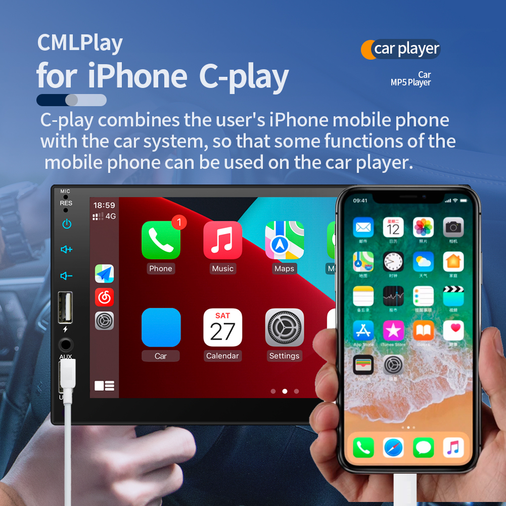 Máy Nghe Nhạc mp5 7 "carplay 1 din Màn Hình Cảm Ứng hd Đa Phương Tiện fm aux usb Kết Nối bluetooth Tự Động Thông Dụng Cho Xe Hơi