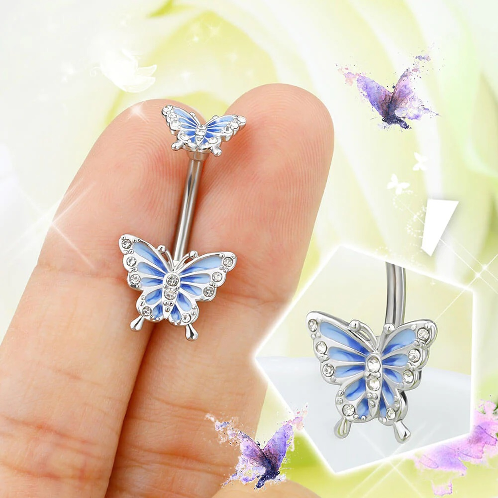 1 Khuyên Xỏ Mũi / Rốn / Lông Mày / Cơ Thể Bằng Thép Không Gỉ Hình Bướm Màu Xanh Dương