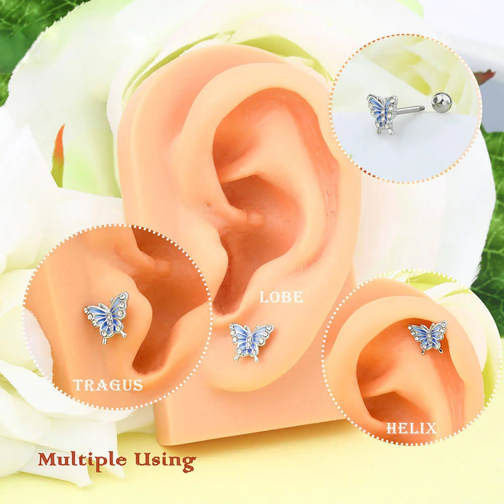 1 Khuyên Xỏ Mũi / Rốn / Lông Mày / Cơ Thể Bằng Thép Không Gỉ Hình Bướm Màu Xanh Dương