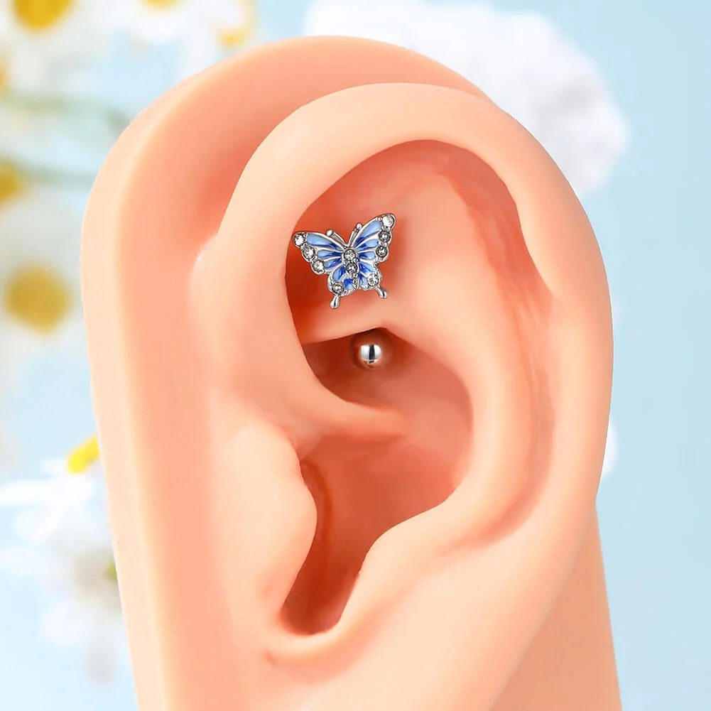 1 Khuyên Xỏ Mũi / Rốn / Lông Mày / Cơ Thể Bằng Thép Không Gỉ Hình Bướm Màu Xanh Dương