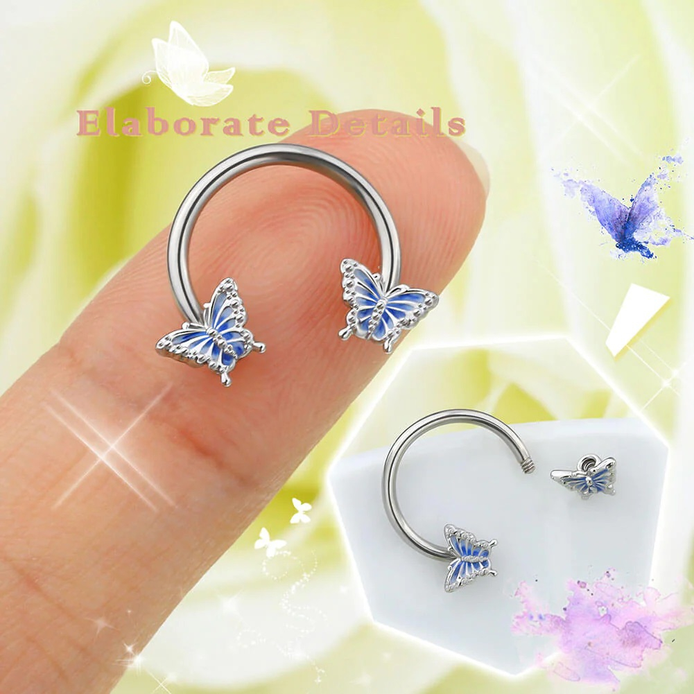 1 Khuyên Xỏ Mũi / Rốn / Lông Mày / Cơ Thể Bằng Thép Không Gỉ Hình Bướm Màu Xanh Dương