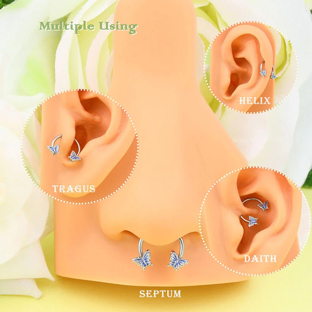 1 Khuyên Xỏ Mũi / Rốn / Lông Mày / Cơ Thể Bằng Thép Không Gỉ Hình Bướm Màu Xanh Dương