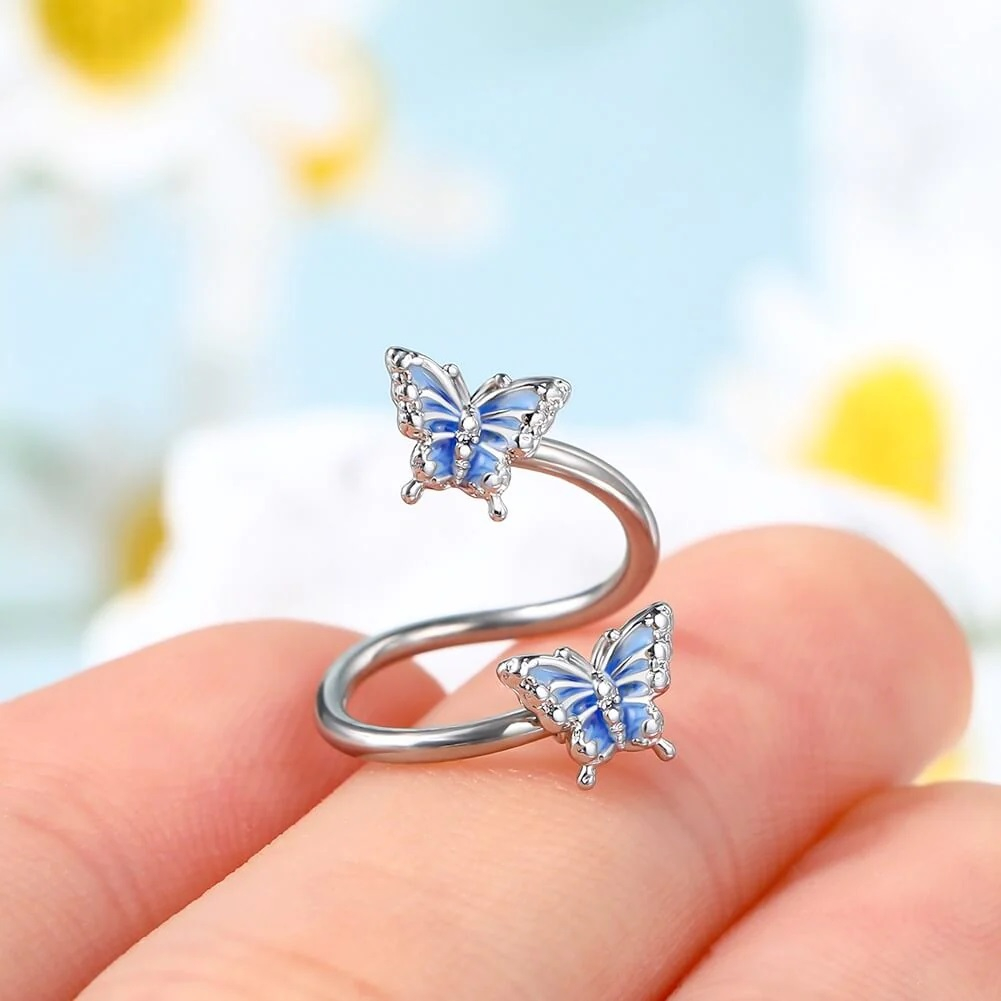1 Khuyên Xỏ Mũi / Rốn / Lông Mày / Cơ Thể Bằng Thép Không Gỉ Hình Bướm Màu Xanh Dương