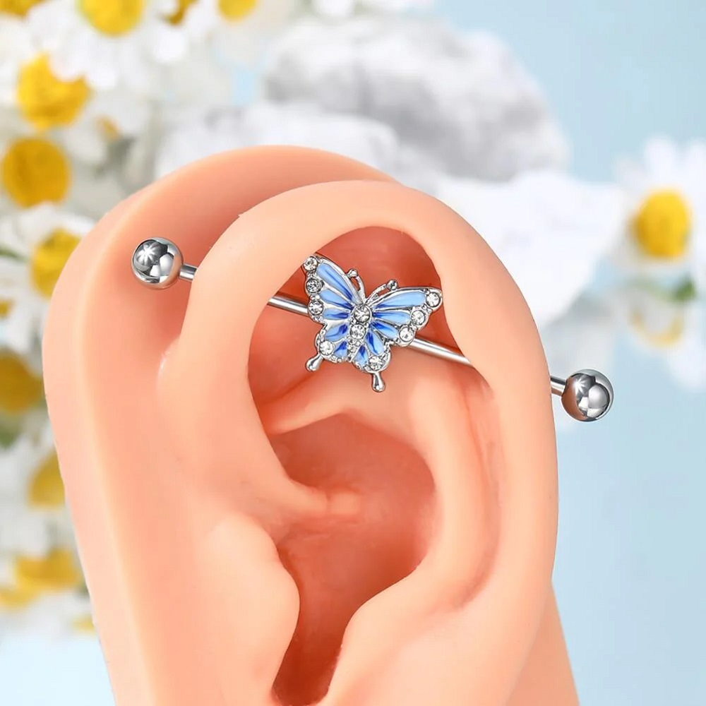 1 Khuyên Xỏ Mũi / Rốn / Lông Mày / Cơ Thể Bằng Thép Không Gỉ Hình Bướm Màu Xanh Dương