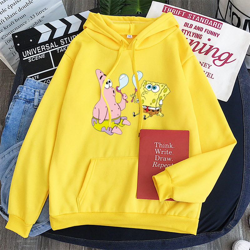 Áo hoodie sweatshirt Tay Dài in Hình spongebob squarepants Nhật Bản Giản Dị Dành Cho Nam Nữ