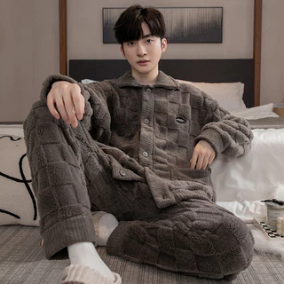 Bộ đồ ngủ nam mùa thu đông, bộ đồ ngủ nhung san hô, bộ quần áo gia đình ấm áp sang trọng và dày dặn