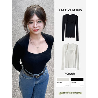 Xiaozhainv Áo sweater Dệt Kim Tay Dài Màu Trơn Thời Trang Mùa Hè 7 Màu Lựa Chọn