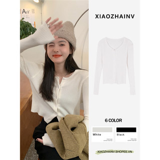 Xiaozhainv Áo Cardigan Dệt Kim Tay Dài Dáng Rộng Màu Trơn Dễ Phối Đồ Cho Nữ