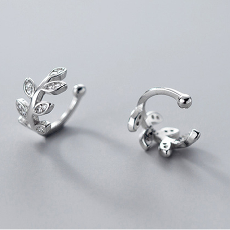 Mới Khuyên Kẹp Vành Tai Hình Chiếc Lá Đính Đá Phong Cách vintage