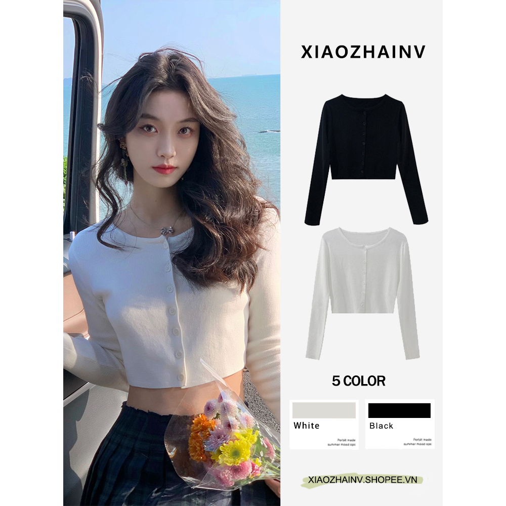 Xiaozhainv Áo Khoác Cardigan Sợi Dệt Kim Màu Trơn Phong Cách Hàn Quốc Xinh Xắn Cho Phái Nữ