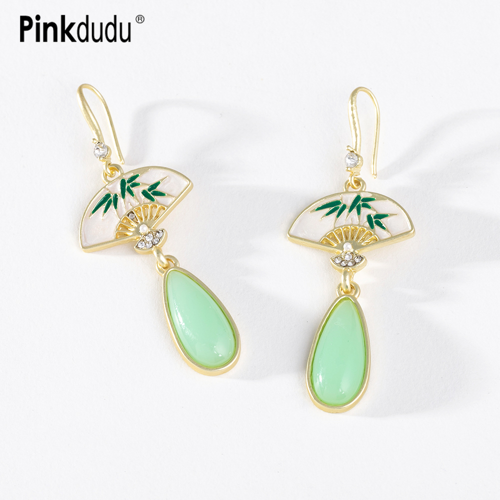 Pinkdudu Bông Tai Hình Cây Tre Đính Đá resin Màu Xanh Lá Phong Cách Cổ Điển Sang Trọng Thời Trang Cho Nữ pd1522
