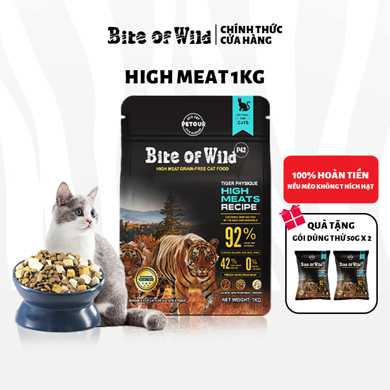 Petour Bite of wild 1kg thức ăn cho mèo súp thưởng con cám mèo đồ ăn cho mèo hạt 5kg cho mèo thức ăn/không có lúa gạo/42% Có nhiều protein/mèo trưởng thành/mèo con