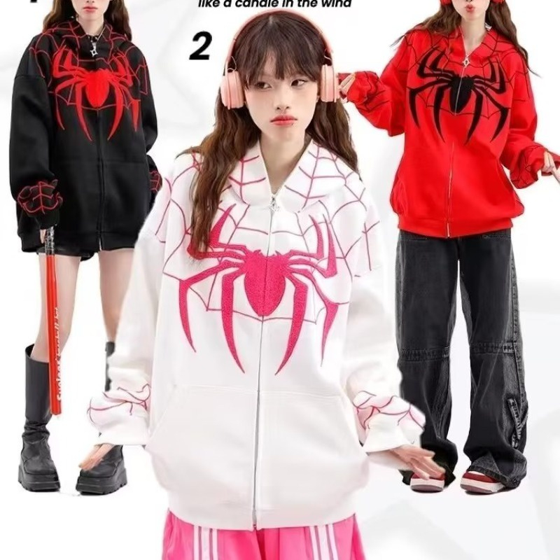 áo người nhện hoodie áo hoodie người nhện nam nữ Thời Trang Áo hoodie Thêu Hình Nhện Có Khóa Kéo Cho Cặp Đôi áo hoodie spiderman nam nữ form rộng