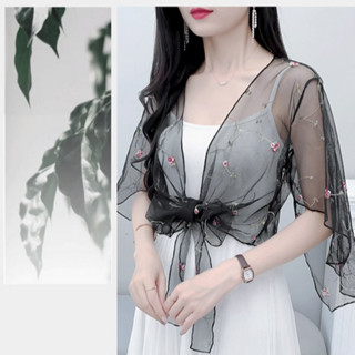 Áo khoác ren lưới thiết kế tay lửng hợp thời trang dành cho nữ