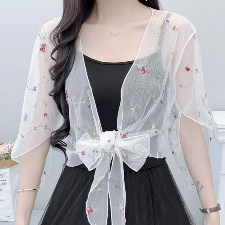 Áo khoác ren lưới thiết kế tay lửng hợp thời trang dành cho nữ