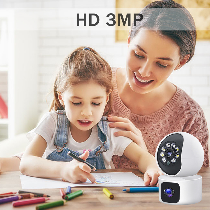 LLSEE, Ultra HD 3MP, Camera Wifi không dây, Camera Mini 360 Camera trong nhà, Màn hình kép một mắt, Cuộc gọi hai chiều, Tầm nhìn ban đêm đầy màu sắc, Báo động theo dõi di động.