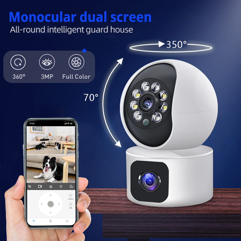 LLSEE, Ultra HD 3MP, Camera Wifi không dây, Camera Mini 360 Camera trong nhà, Màn hình kép một mắt, Cuộc gọi hai chiều, Tầm nhìn ban đêm đầy màu sắc, Báo động theo dõi di động.