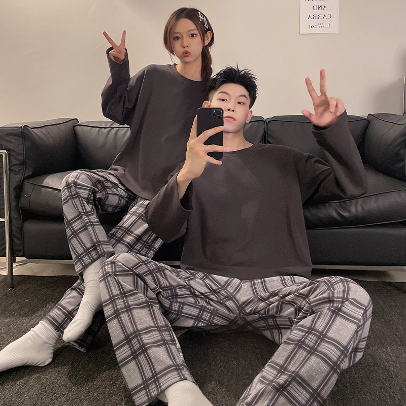 Bộ Đồ Ngủ Cotton Tay Dài Dáng Rộng In Họa Tiết Hoạt Hình Dễ Thương Thoải Mái Cho Nam Và Nữ