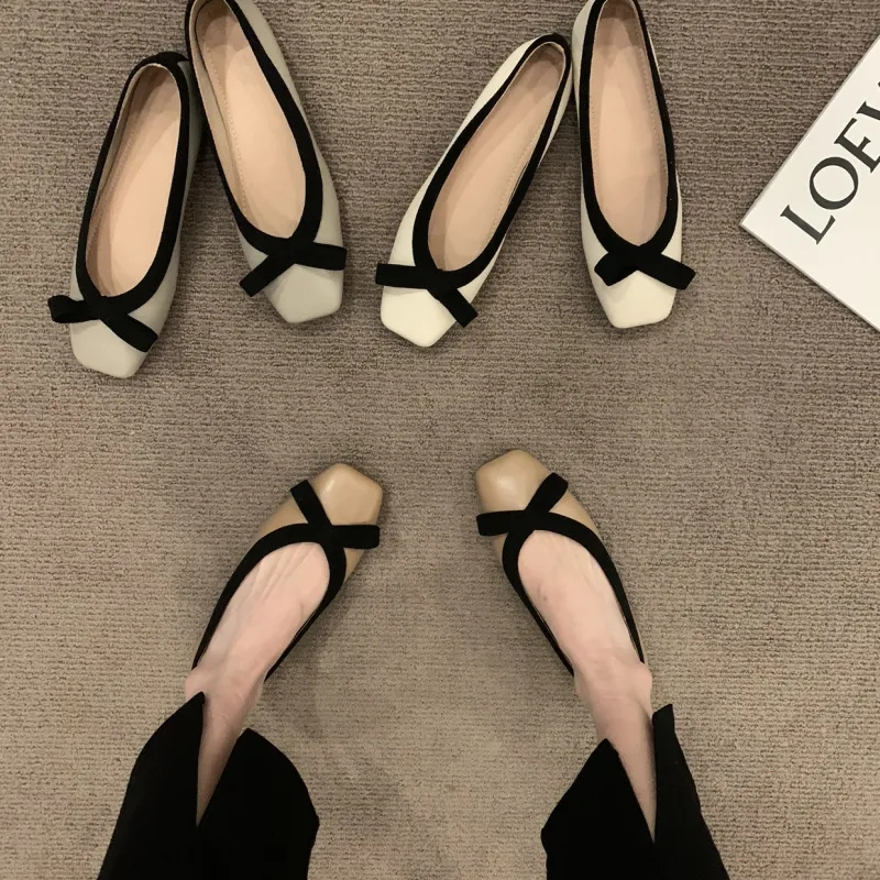 YAOLI  thời trang mới nhỏ thơm ngón chân vuông miệng nông giày bệt