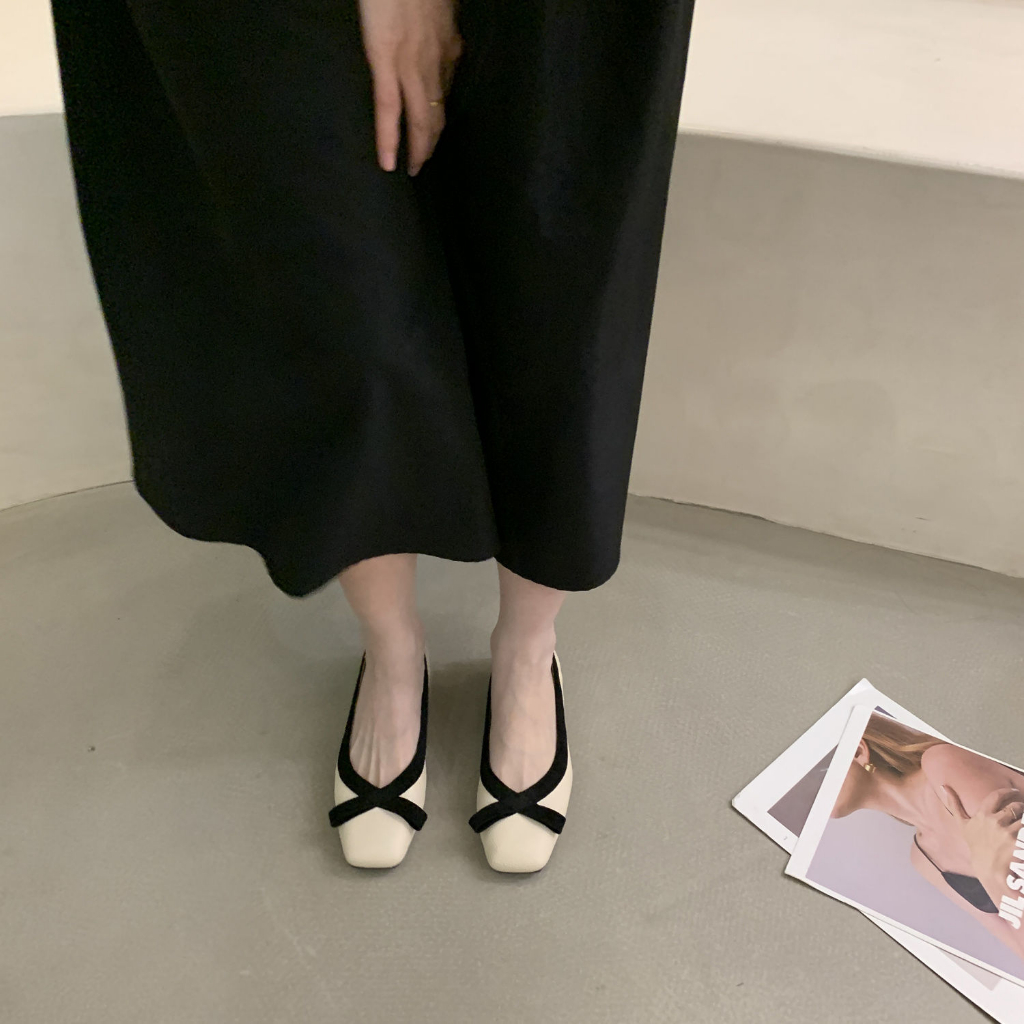 YAOLI  thời trang mới nhỏ thơm ngón chân vuông miệng nông giày bệt