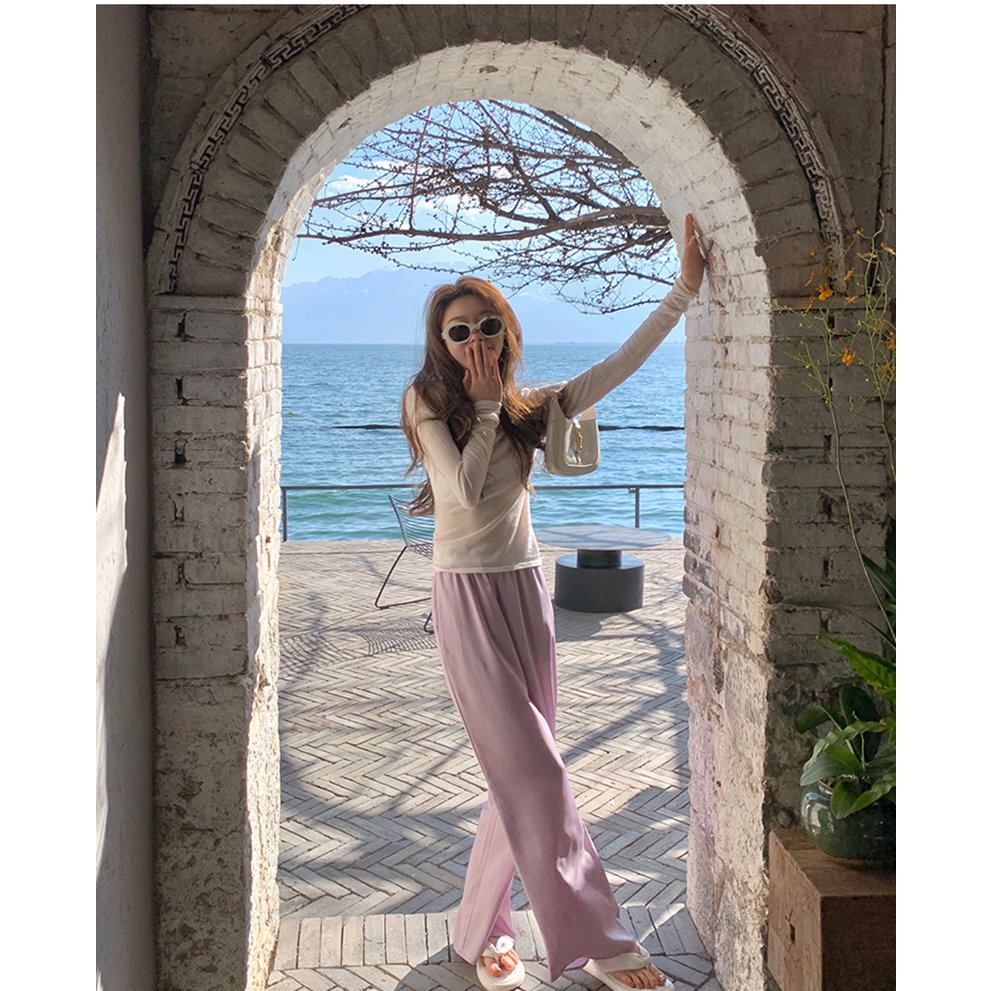 Áo sweater Lệch Vai Một Bên Vai Màu Hồng Nhạt Dịu Dàng Nữ Tính