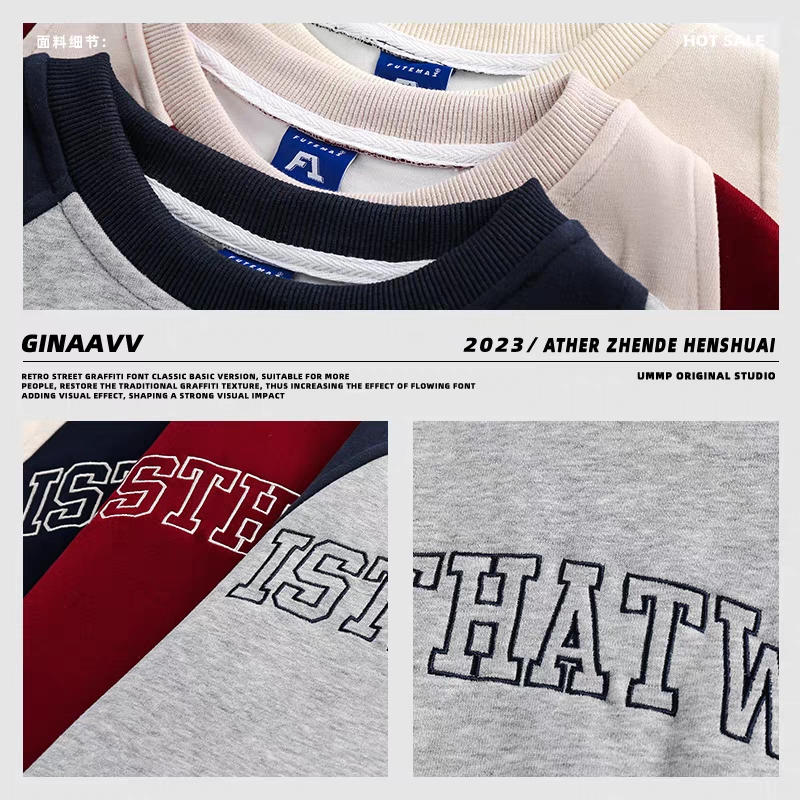 Áo Nỉ Dài Tay Thêu Chữ Phong Cách retro Mỹ Mới Cho Nam Nữ