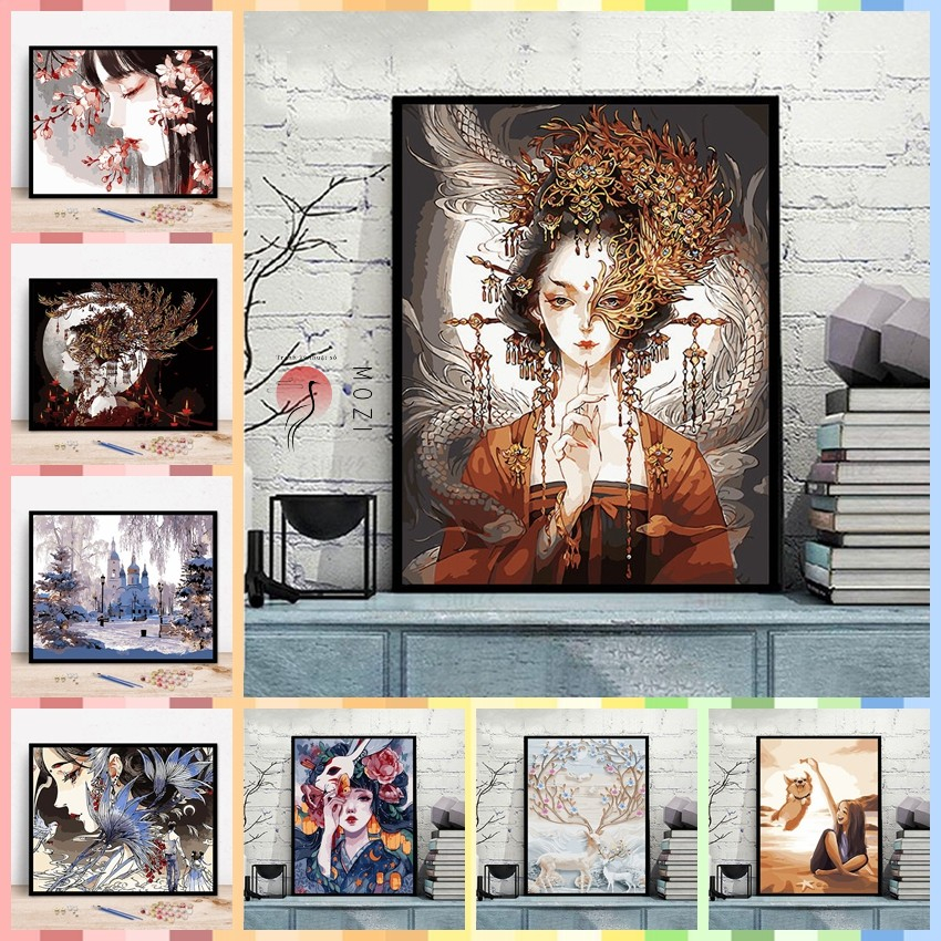 MOZI ✨tranh tô màu theo số 40cm * 50cm nhân vật hoạt hình tranh sơn dầu số tranh số hóa gam tranh sơn dầu số hoá sơn acrylic Sơn kỹ thuật số Tranh tô số hoá Tranh Sơn Dầu Kỹ Thuật Số Tự Tô Màu Sáng Tạo Cho Bé