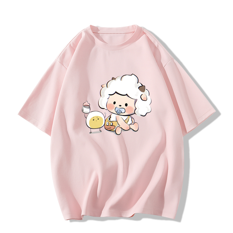 SELVZE Áo Thun cotton Cổ Tròn Tay Ngắn Dáng Rộng In Họa Tiết Hoạt Hình Dễ Thương