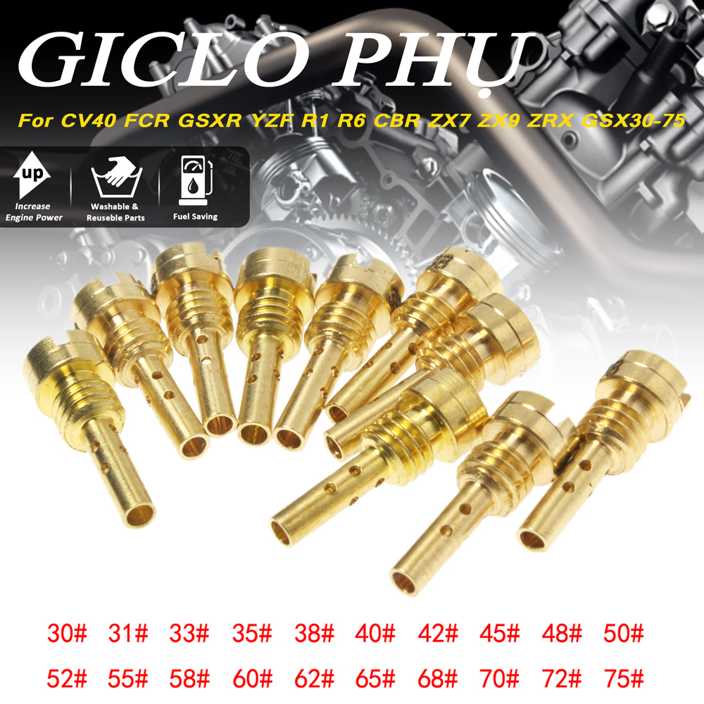 CV40 FCR GSXR YZF R1 R6 CBR ZX7 ZX9 ZRX GSX30-75 10 Giclo phụ bình xăng Keihin FCR